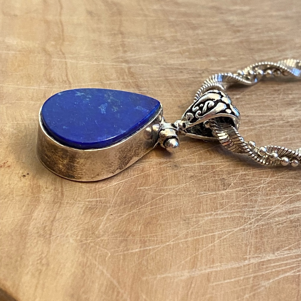 Beautiful Sarah Coventry 925 silver lapis lazuli pendant on an Italy twist chain - Picture 3 of 14